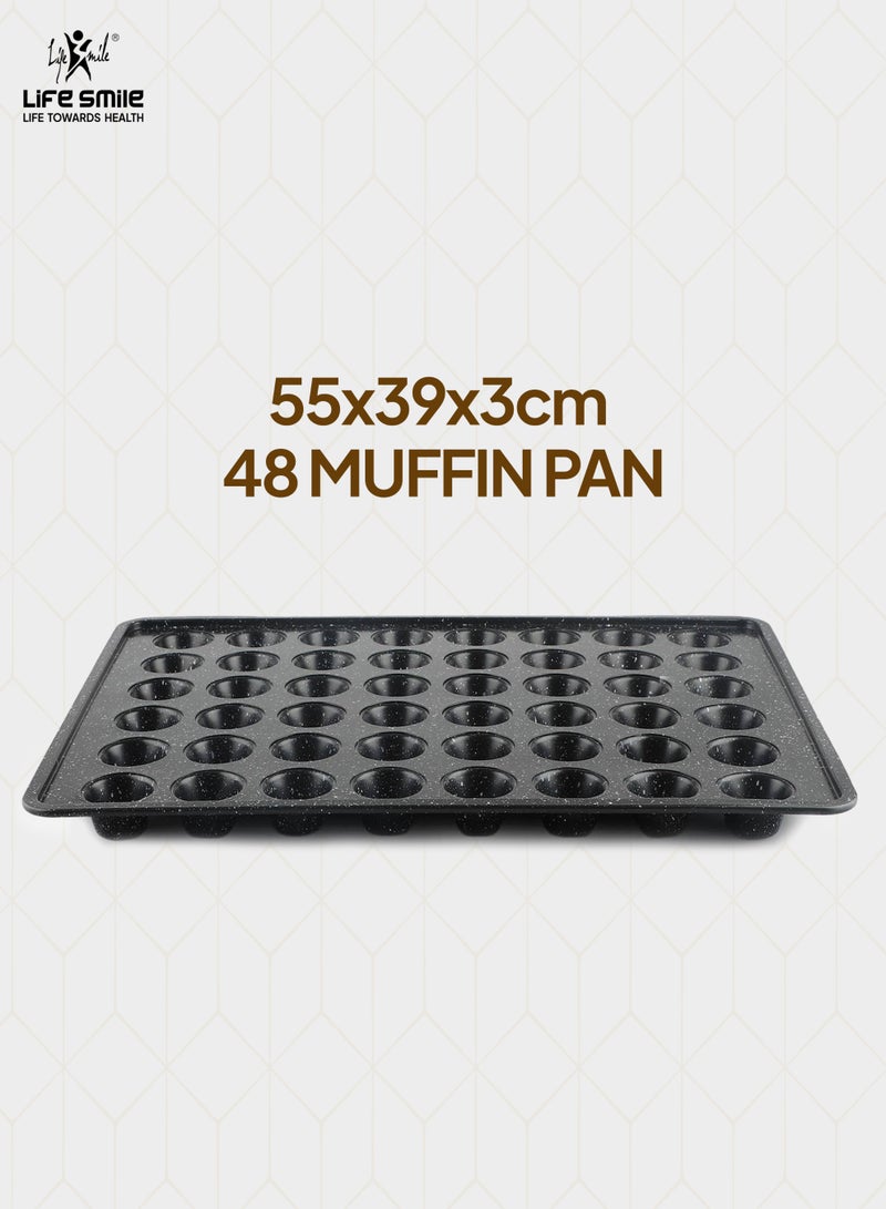 Life Smile Granite Nonstick 48 Cup Muffin Pan – 55×39×3 cm Carbon Steel Baking Tray, Oven Safe, Easy Clean - Image 2